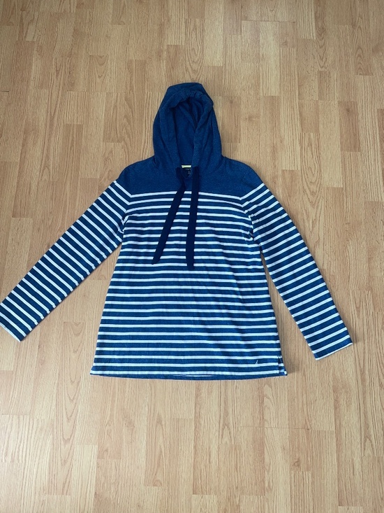 Nautica Blue w/ White Striped Pullover Cotton Hoodie Size Medium - Picture 2 of 10